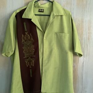 MENS BOWLING STYLE SHORT SLEEVE SHIRT WITH TIKI PINSTRIPE NWOT SZ L